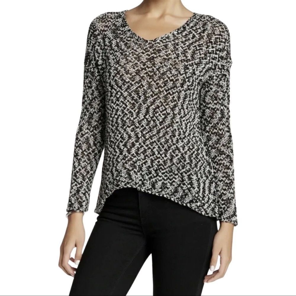 EILEEN FISHER Scoop Neck Open Weave Sweater Black White Women’s Size XS